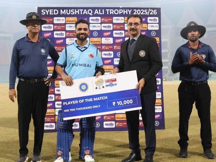 Ajinkya Rahane played a stormy inning of 95 runs. | आजिंक्य रहाणे ने 95 रनों की तूफानी पारी खेली: सैयद मुश्ताक अली ट्रॉफी में मुंबई जीती, आंध्र प्रदेश के साथ अगले दौर में पहुंची – Lucknow News