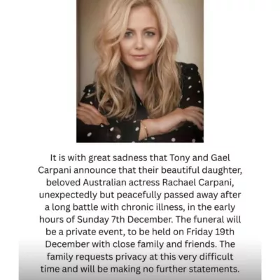 Georgia Carpani announces Rachael Carpani's death, reveals details about her sister’s private funeral plans