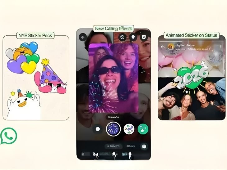 WhatsApp rolls out 4 features for New Year 2026 | वॉट्सएप पर न्यू ईयर-2026 के लिए 4 फीचर रोलआउट: वीडियो कॉल के दौरान स्क्रीन पर दिखेगी आतिबाजी, स्टेटस में पहली बार एनिमेटेड स्टिकर लगा सकेंगे