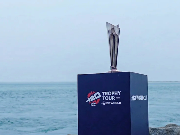 T20 World Cup Trophy Tour launched over Ram Setu | राम सेतु से टी-20 वर्ल्ड कप ट्रॉफी टूर लॉन्च: पैरामोटर ​​​​​​​से ब्रिज के ऊपर घुमाया गया; टूर्नामेंट की शुरुआत 7 फरवरी से